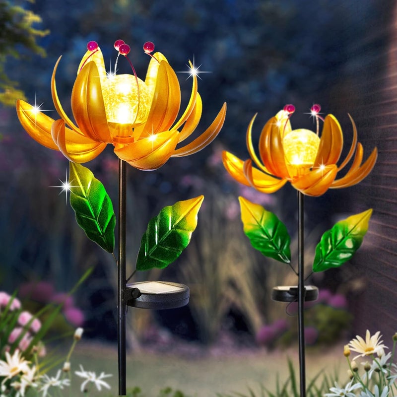 SUCUY Solar Lights Wind Spinners for Yard and Garden - Metal Lotus Flower Windmills LED Crackle Glass Globe Outdoor Garden Decor Yard Art Lawn Ornament - Image 5